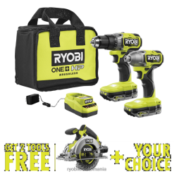 RYOBI Kit combinat 18v one+ hp fără perii cu 2 scule cu ferăstrău circular compact 18v one+ hp fără perii 6-1/2 și instrumentul de selectare gratuit la alegere Unelte electrice A68ND10