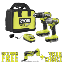 RYOBI Kit combinat 18v one+ hp fără perii cu 2 unelte cu instrumente multiple fără perii 18v one+ hp și unealtă gratuită la alegere Unelte electrice A68ND14