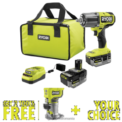 RYOBI Kit de cheie cu impact 18v one+ hp fără perii cu 4 moduri 1/2 cuplu mare cu router compact de 18v one+ și unealtă gratuită la alegere Unelte electrice A68ND4