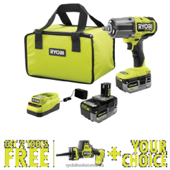 RYOBI Kit de cheie cu impact one+ hp 18v fără perii cu 4 moduri și 1/2 cuplu mare cu ferăstrău alternativ cu o singură mână compact fără perii one+ hp de 18v și unealta de selectare gratuită la aleger